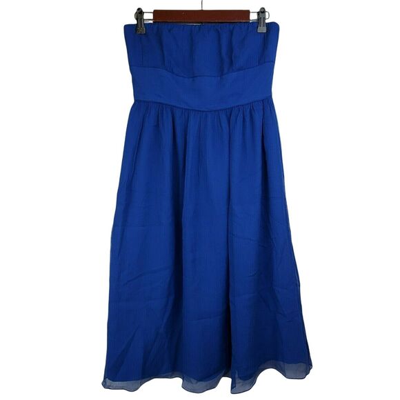 J Crew Emily Dress Womens Sz 4 Blue Silk Chiffon Strapless Event Bridesmaid Prom - Picture 1 of 6